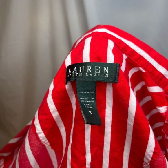 Lauren Ralph Lauren Red Pin Stripe Half Sleeve Button Down Shirt Womens Top NWOT - Picture 7 of 8